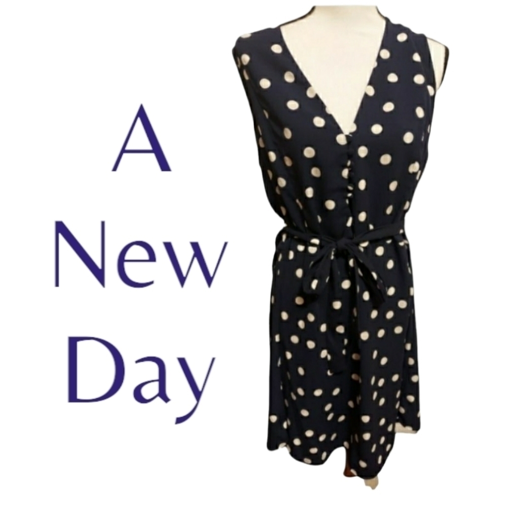 𝅺A New Day dress Plus Size XXL Navy and white polka dot